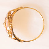 Anello vintage in oro giallo 9K con zirconi cubici rosa e viola e con zircone cubico bianco, anni ‘60/‘70