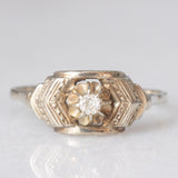 Solitario Art Déco in oro bianco 14K con diamante di taglio brillante (0.05ct ca.), anni ‘30