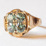 Anello vintage in oro giallo 14K con spinelli verdi sintetici (1.60ctw ca.), anni ‘60/‘70