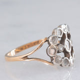 Anello antico in oro giallo 14K e argento con diamanti di taglio rosetta, primi del ‘900