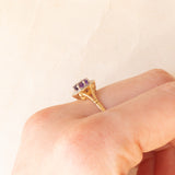 Anello a margherita vintage in oro giallo 9K con ametista (0.40ct ca.) e diamanti, anni ‘80