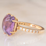 Anello da cocktail vintage in oro giallo 18K con ametista e diamanti di taglio brillante (0.24ctw ca.), anni ‘70/‘80