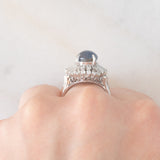 Anello ballerina vintage in platino con zaffiro stellato (4.59ct) e diamanti (0.85ctw), anni '90