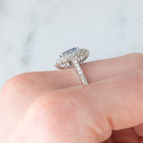 Anello a margherita vintage in platino con zaffiro (1.20ct) e diamanti (0.80ctw), anni ‘90