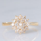 Anello a fiore vintage in oro giallo 14K con diamanti di taglio brillante (0.40ctw ca.), anni ‘70