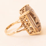 Anello vintage in oro giallo 9K con quarzo fumé inciso con testa di soldato romano, anno 1975