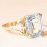 Anello vintage in oro giallo 9K con pasta di vetro azzurra, anno 1990