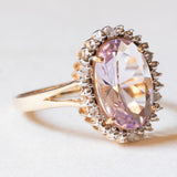 Anello a margherita vintage in oro giallo e bianco 9K con ametista (3.40ct ca.) e diamanti, anni ‘80/‘90