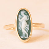 Anello antico in oro giallo 14K con cammeo su agata verde, primi del ‘900