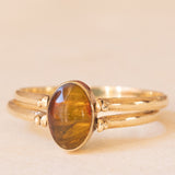 Anello doppio girevole vintage in oro giallo 9K con amazonite e ambra, anni ‘70/‘80