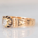 Solitario a fascia antico in oro giallo 14K con diamante di taglio rosetta (0.30ct ca.), fine ‘800/inizio ‘900