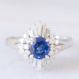 Anello ballerina vintage in platino con zaffiro (1.15ct) e diamanti (0.80ctw), anni ‘80/‘90