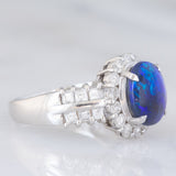 Anello vintage in platino con opale nero (1.51) e diamanti (0.92ctw), anni ‘80/‘90