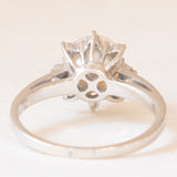 Anello a margherita vintage in oro bianco 14K con perla bianca coltivata e diamanti (0.08ctw ca.), anni ‘60