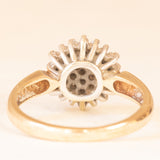 Anello a fiore vintage in oro giallo e bianco 9K con diamanti (0.18ctw ca.), anno 1994