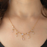 Collana vintage in oro giallo 14K con pietre di luna (3.40ctw ca.), anni ‘60/‘70
