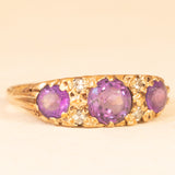 Anello vittoriano in oro giallo 9K con ametiste (0.30ctw ca.) e diamanti (0.04ctw ca.), primi del ‘900