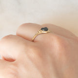 Anello vintage in oro giallo 9K con cuore di onice, anno 1989