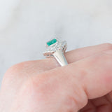 Anello a margherita vintage in platino con smeraldo colombiano (1.07ct) e diamanti (1.01ctw), anni ‘80
