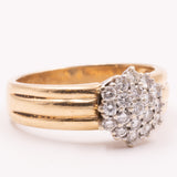Anello a fascia e a fiore in oro giallo 14K con diamanti (0.40ctw ca.), anni ‘60/‘70
