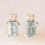 Orecchini vintage in oro bianco 18K con acquamarine (1ctw ca.) e diamanti di taglio brillante (0.16ctw ca.), anni ‘70/‘80