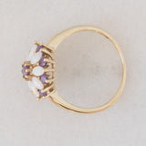 Anello a fiore vintage in oro giallo 8K con ametiste (0.30ctw ca.) e opali, anni ‘80
