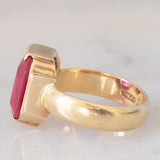 Anello da cocktail vintage in oro giallo 14K con rubino sintetico, anni ‘60/‘70