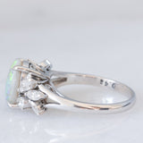 Anello vintage in platino con opale (1.49ct) e diamanti (0.48ctw), anni ‘80/‘90