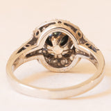Anello a margherita vintage in oro bianco 14K con perla nera e diamanti di taglio brillante (0.40ctw ca.), anni ‘70
