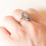 Anello a navette vintage in oro giallo 9K con jasperware