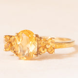 Anello vintage in oro giallo 9K con quarzi citrini (1ctw ca.), anno 2001