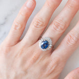 Anello ballerina in platino con zaffiro (3.02ct) e diamanti (1.20ctw), anni ‘80