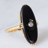 Anello Art Déco in oro giallo 18K con onice e diamante di taglio Rosetta (0.07ct ca.), anni ‘30