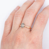 Anello a margherita antico in oro giallo 14K e argento con diamanti di taglio rosetta, primi del ‘900