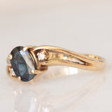 Anello vintage in oro giallo 9K con zaffiro (0.80ct ca.) e diamanti
