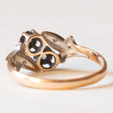 Anello Toi et Moi Art Nouveau in oro giallo 18K e argento con diamanti di taglio rosetta, anni ‘10/‘20