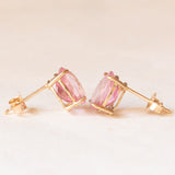 Orecchini punto luce vintage in oro giallo 9K con topazi rosa trattati (4ctw ca.)