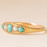 Anello antico in oro giallo 18K con turchesi e perline, anni ‘10