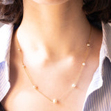Collana vintage in oro giallo 9K con perle bianche, anni ‘40/‘50