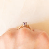 Anello a margherita vintage in oro giallo 9K con ametista (0.40ct ca.) e diamanti, anni ‘80