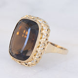 Anello da cocktail vintage in oro giallo 8K con quarzo fumé, anni ‘70