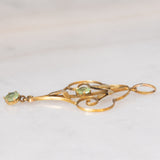 Pendente antico lavalier in oro giallo 9K con paste di vetro verdi, anni ‘10/‘20