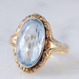 Anello da cocktail vintage in oro giallo 14K con topazio azzurro (4.50ct ca.), anni ‘50/‘60