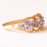 Anello vintage in oro giallo 9K con tanzaniti (0.75ctw ca.), anni ‘70/‘80