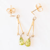 Orecchini pendenti vintage in oro giallo 9K con peridoti verde chiaro (0.70ctw ca.)