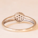 Anello a fiore vintage in oro bianco 9K con diamanti (0.22ctw ca.), anni ‘80/‘90