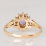 Anello a margherita vintage in oro giallo e bianco 9K con ametista (0.25ct ca.) e diamanti (0.14ctw ca.), anno 1991