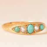 Anello antico in oro giallo 18K con turchesi e perline, anni ‘10