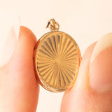 Ciondolo portafoto ovale vintage con lamina in oro giallo 9K su metallo, anni ‘70