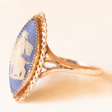 Anello a navette vintage in oro giallo 9K con jasperware